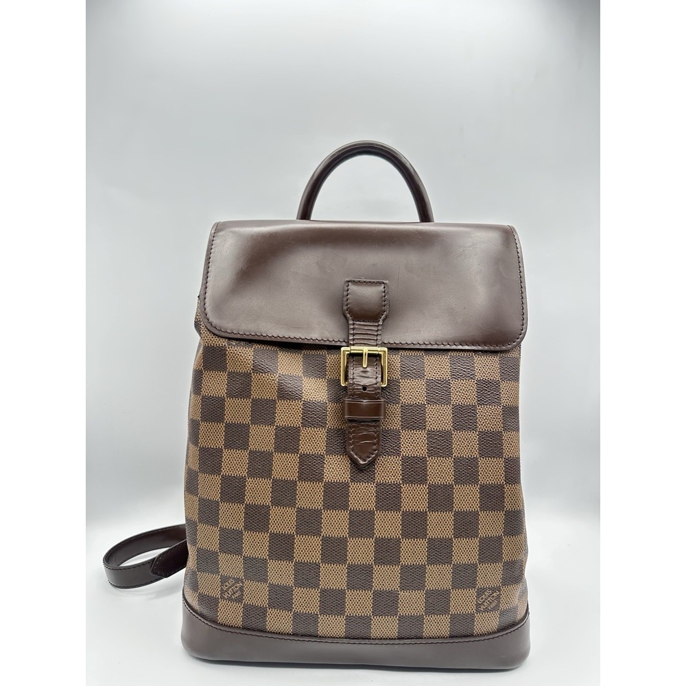 Louis Vuitton Soho Backpack Damier Ebene Canvas Leather Flap Buckle Bag Brown